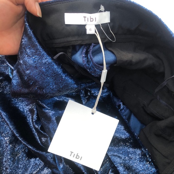 Tibi Stella Metallic Velvet Wide Leg Crop Pants 6 - Picture 5 of 10